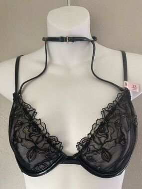 Victoria's Secret Black Sheer Floral Lace Underwire Bra with Choker Strap